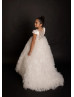 Cap Sleeves Ivory Lace Tulle Ruffled Stunning Flower Girl Dress